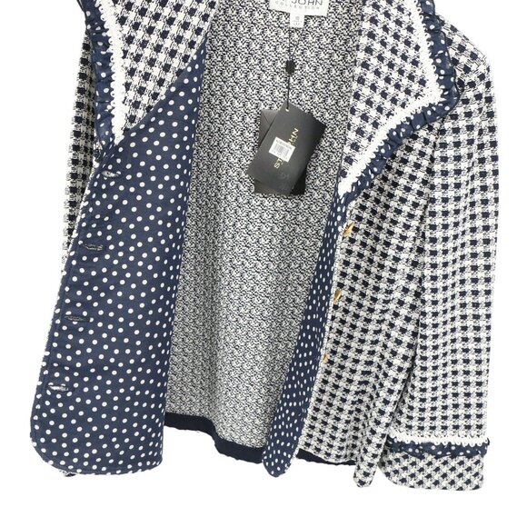 NWT St. John Collection Navy White Check Knit Jacket Soutache Polka Dot Trim 10 - Picture 8 of 9